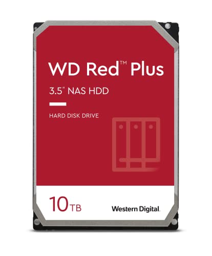 WD Red Plus interne Festplatte NAS 10 TB (3,5'', Datenübertragung bis 215 MB/s, Workload 180 TB/Jahr, 7.200 U/min, 256 MB Cache, 8 Bays) Rot