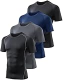 TELALEO 4 Pack Kompressionsshirt Herren Kurzarm Funktionsshirt Herren Atmungsaktiv Laufshirt Sport Tshirts für Fitness Laufen Gym L