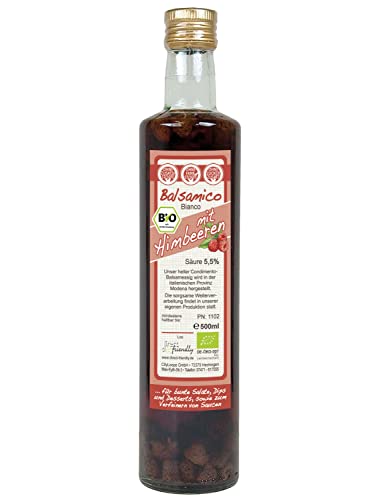 direct&friendly Bio Himbeer Essig, Condimento Balsamico mit ganzen Himbeeren (500 ml)