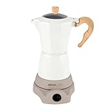Jocca Elektrische Italienische Kaffeemaschine Nature, 6 Tassen Mokkakocher, 300ml, Drehbarer Sockel, Kaltberührungsgriff, Warmhaltefunktion, WeiÃŸ