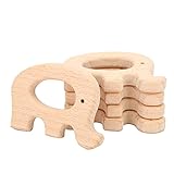 5 Stück Holz Beißring Spielzeug, Natürliche Buche Beißringe für Babys Elefant/Auto/Bärenförmige Beißringe DIY Bastelbedarf(Elefant)
