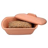 MamboCat Terra Brottopf aus Terrakotta I (LxB) 33x22,5cm I Ton-Brotkasten mit Deckel für Ihre Küche I formschöne rechteckig Aufbewahrungsbox mit Relief & Schriftzug für Toast & Brötchen