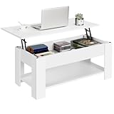 Yaheetech Couchtisch mit Höhenverstellbarer Platte Kaffeetisch ausziehbarer Wohnzimmertisch Sofatisch für Wohnzimmer, Büro, weiß