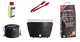 LotusGrill Starter-Set Classic 1x Grill Anthrazitgrau mit USB-Anschluß, 1x Buchenholzkohle 2,5 kg, 1x Brennpaste 200ml, 1x Würstchenzange Farbe nach Vorrat, 1x Tragetasche, raucharmer Holzkohlegrill