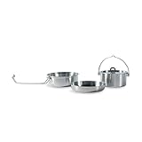 Tatonka Camp Set Large (3-teilig) - Camping-Kochgeschirr aus Edelstahl - Bestehend aus Pfanne, Schale und Topf mit Deckel (0,8L) - Inklusive Transportbeutel, silber