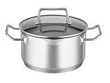 RÖSLE EXPERTISO Schmortopf, Universal-Garbehälter aus Edelstahl 18/10, 20 cm, Glasdeckel, Innenskalierung, induktionsgeeignet, spülmaschinengeeignet, Silber