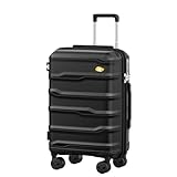 MGOB Koffer Handgepäck Polypropylen Hartschalen Reisekoffer Trolley Leicht mit TSA-Schloss 4 Rollen, 55x36x21cm, Schwarz