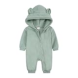 Alunsito Neugeborenes Baby Overall Bärenohr Mit Kapuze Strampler Langarm Reißverschluss Bodysuit Herbst Winter Outwear Outfits Grün 59 0-3 Monate