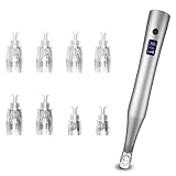 Xahpower Elektrische Microneedling Pen, Dermapen mit 8 Patronen, USB Wiederaufladbar, 3 Stufen Schönheit Pen für Hautpflege (Silber)