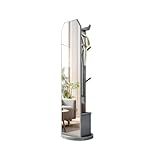 Vickyliou Clothes Rack, Massivholz-Kleiderbügel mit Schublade, Aufbewahrungsschrank, Regal, Eingangsbereich, Veranda, Bodenständer, Abnehmbarer Ganzkörperspiegel,Coat Rack Freestanding(Gray)