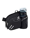 WATERFLY Gürteltasche Bauchtasche mit Flaschenhalter Damen und Herren, Atmungsaktiv Sport Hüfttasche für Laufen Radfahren Camping Klettern Reisen Wandern Joggen Hundetraining Schwarz