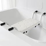 Badewannensitz Senioren, Duschsitz Duschbank für Badewanne, Badebrett mit 2 Verstellbaren Breiten, verstärkter Aluminiumrahmen, Tragfähigkeit 120 kg, Weiß