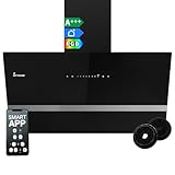 KKT KOLBE Dunstabzugshaube 90 cm | 782 cbm/h Umluft Abluft | Kopffrei | Wandhaube | Schwarz Glas | Smart WiFi App WLAN | RGBW-LED-Beleuchtung | EASY9005SM