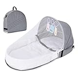 Tragbares Babybett mit Spielzeug, weiches faltbares Reisebett, Baby-Reisebett Schläferbett Anti Moskitonetz Krippe Kleinkind Neugeborenes Schläfer für Outdoor Camping Reisen (Grau)