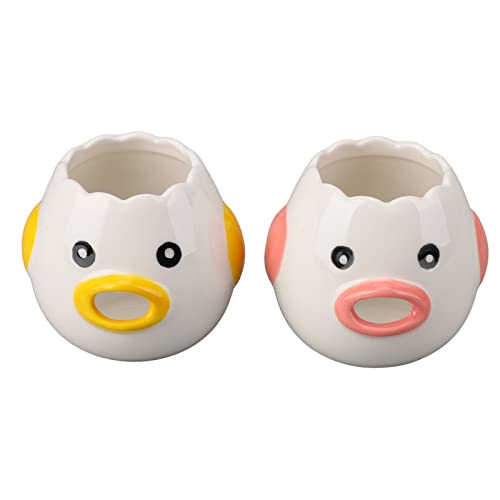 YUMILI Eiertrenner – 2 Stück Keramik-Eigelb-Trenner in Hühnerform, Eierteiler, weißer Filter, Küchenzubehör, rosa und gelb