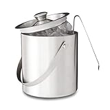 Relaxdays Round Bucket with Lid, Tongs, Ice Cube Container for Bars and Parties, 1,5L, Wine Cooler, HxWxD: 17x15x15cm, Silver, Stainless Steel 15 x 15 x 17 cm