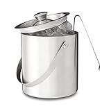 Relaxdays Round Bucket with Lid, Tongs, Ice Cube Container for Bars and Parties, 1,5L, Wine Cooler, HxWxD: 17x15x15cm, Silver, Stainless Steel 15 x 15 x 17 cm