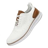 SVNKE Herren Anzugschuhe Atmungsaktiv Gestrickter Stoff Schnürschuhe Formale Moderne Klassische Freizeit Schuhe Oxfords Hochzeit Schuhe weiß 43