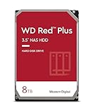 WD Red Plus interne Festplatte NAS 8 TB (3,5 Zoll, Workload-Rate 180 TB/Jahr, 5.400 U/min, 128 MB Cache, NASware-Firmware für Kompatibilität, 8 Bays) Rot