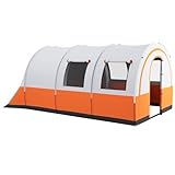 Outsunny Tunnelzelt, Campingzelt für 6 Personen, mit 2 Räumen, Lichthaken, Gruppenzelt mit Tragetasche, 3000mm Wasserabweisend Familienzelt, für Garten, Campingplatz, Cremeweiß