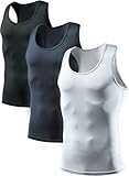 ATHLIO Cool-Dry-Kompressions-Tanktop, ärmellos, für Sport, Laufen, Basketball, Workout, Baselayer, 3er-Pack Tanktop, Schwarz/Anthrazit/Weiß, X-Klein
