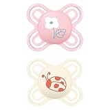 MAM PerfectStart Doppelpack Schnuller 0-2 Monate (2er Set), MAM Schnuller 0-2 Monate aus Silikon für eine gesunde Mundentwicklung, Kit 2 Babyzubehör mit Sterilisator-Schnullerhalter, Rosa/Neutral