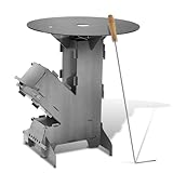 Jiubiaz Raketenofen inkl. Grillplatte Rocket Stove mit Feuerhaken und 2 zusätzlichen Standfüßen Campingkocher aus massivem 3 mm dickem Stahl Campingkocher Holzofen Raketenofen Outdoor