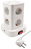 MC Power - Steckdosenturm Mehrfachsteckdosen | ST-08 | 8 Steckdosen, 3.680 Watt / 16A, 2X USB-A + 1x USB-C, 1,4m Kabel, Überspannungsschutz