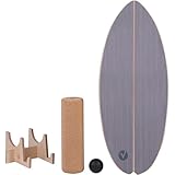 valuents Balance Board aus Holz in – mit abgerundeten Ecken – inkl. Rolle für Neuromuscular Response Training +Plus: Halterung & Ball