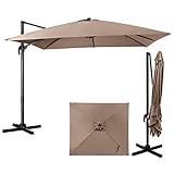 GOPLUS Ampelschirm 300x300 cm rechteckig, Sonnenschirm 360° drehbar & 3 stufig kippbar, großer Terrassenschirm mit Ständer, Gartenschirm mit Kurbel, UPF 30+ für Balkon, Garten & Terrasse (Braun)