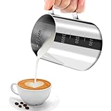 JOPHEK Milchkännchen, 350 ml Handheld Edelstahl Aufschäumkännchen, Kaffee Creamer Milch Aufschäumer Kännchen Tasse mit Messung Mark, Milchkännchen Perfekt für Barista Cappuccino Espresso Latte (350ML)