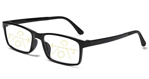 Gleitsichtbrille Lesebrille schwarz Multifokale Gläser Damen Herren Dioptrien mit Anti-Blaulicht eckig (+2.00 Dioptrien)