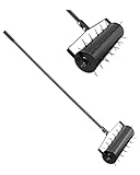 VEVOR Aerifizierer, 525x235x1560 mm, Rasenlüfter Walze, Rasenbelüfter mit abnehmbarem Griff und 33 Eisenspikes, Vertikutierer für verdichtete Böden und Rasenflächen im Garten, Terrasse, Hof, Schwarz