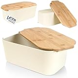 Vilde Brotkasten mit Holzbrett | Brotkorb Brotbox Brotbehälter Groß Creme | 33x18,5x12 cm | brottopf zum aufbewahren