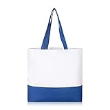 IMFAA Einfarbige, starke, große (50 x 40 x 12 cm) wiederverwendbare Einkaufstasche, modische zweifarbige Taschen zum Basteln, Basteln und kreative Designs, Baumwoll-Leinen-Tragetasche., blau / weiß