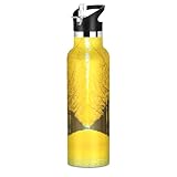 Kinder-Wasserflasche mit Strohhalm, auslaufsicher, Sport-Wasserflasche für Jungen und Mädchen, 590 ml, BPA-frei, goldene Ginkgobäume