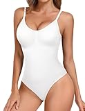 Tuopuda Shapewear Damen Bauchweg Body Shaper Shaping Bodysuit Women Formender Stringbody mit BH Body Sculpting V-Ausschnitt Figurenformend Bodys Tanga mit Abnehmbares Brustpolster, Weiß, XL