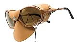 Expeditionsbrille mit Nasen- und Seiten- Lederschutz - Windschutzbrille als Strandbrille, Gletscherbrille, Safaribrille (Sandbraun matt)