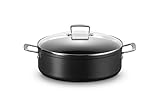 Le Creuset Aluminium-Antihaft Schmorpfanne mit Glasdeckel, 30 cm, 51113300010500, Schwarz