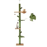 EROMMY Kratzbaum Deckenhohe,230-268cm höhenverstellbar,Kaktus-Kratzbaum hoch schmal mit Hängematte,5 Etagen blattförmiger Plattform und Hängekugeln Sisal +Teddy-katzenbaum