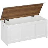HOOBRO Truhen, Sitzbank mit Stauraum, Spielzeugkiste mit Deckel, 100 cm Aufbewahrungstruhe, Truhe mit Sicherheitsscharnier, Eingangsbereich, Schlafzimmer, Wohnzimmer, Weiß und Walnuss EWH141CW01