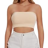 Joyshaper Damen Nahtlos Bandeau BH Trägerloser ohne Bügel Bra Tube Top Push Up Schulterfrei Crop Top Oberteil Beige,L