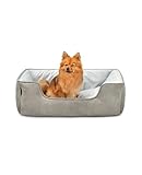lionto Hundebett 2-in-1 mit komfortablem Einstieg, kuscheliges Heimtierbett zum Wenden für Hunde und Katzen, 80x60 cm, Hundekissen in pflegeleichter Wildlederoptik, grau