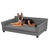 BingoPaw Luxus Hundesofa Grosse Hunde: XXL Hundecouch aus atmungsaktivem wasserdichtem Leder, Mordern Haustiersofa mit Rückenlehne orthopädisches Hundekissen und Holzbeinen, Grau 120x74x40cm