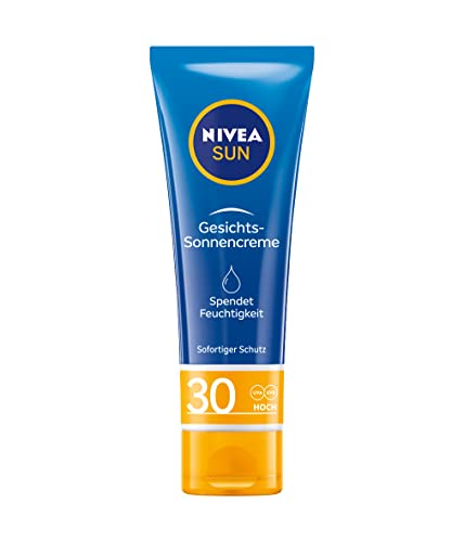 NIVEA SUN Schutz & Pflege Gesichtssonnencreme mit LSF 30 (50 ml), Sofortiger Sonnenschutz für Gesicht, Hals & Dekolleté, Sonnencreme mit 24h Feuchtigkeitspflege