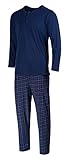 HEYO Schlafanzug Herren Lang Pyjama 100% Baumwolle Zweiteiliges Set Langarm Shirt Lange Karierte Pyjamahose (as3, Alpha, m, Regular, Regular, Standard, Dunkelblau, M)