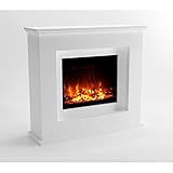 GLOW FIRE Elektrokamin mit Heizung und Kaminfeuer (Standkamin Europa) - elektrischer Kamin mit LED-Feuer in 3 Farben, Heizlüfter, Holz-Deko & Fernbedienung, 111x101x33 cm, Weiß