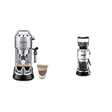 De'Longhi Dedica Style EC 685.M & KG 521.M im Set – Espresso Siebträgermaschine und elektrische Kaffeemühle, Espressomaschine mit Milchaufschäumer, Kaffeebohnen-Mühle mit LCD Display, silber