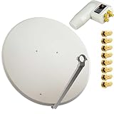 PremiumX Satelliten-Komplettanlage 100cm Satellitenschüssel Aluminium Antenne Quad LNB 8X F-Stecker, 1 SAT bis 4 Receiver