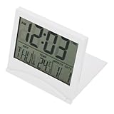 CLISPEED Kompakte Digitale Desktop Uhr Weiß Multifunktionaler Faltbarer Wecker mit Großem Display Verschleißfest für Schlafzimmer Büro Wohnzimmer Praktische Elektronische Tischuhr